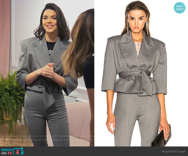 Carmen March Belted Cropped Blazer worn by Kendall Jenner on Keeping Up with the Kardashians