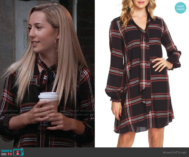 Cece Tie Neck Metallic Plaid Woven Dress worn by Josslyn Jacks (Eden McCoy) on General Hospital