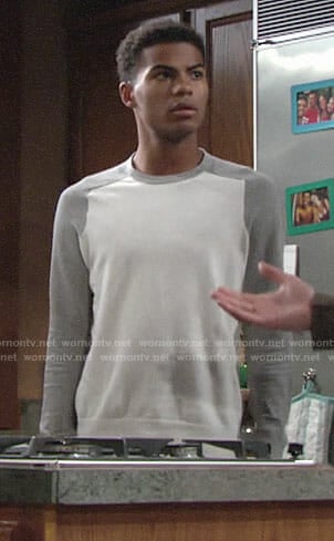 Charlie’s grey and white sweater on The Young and the Restless