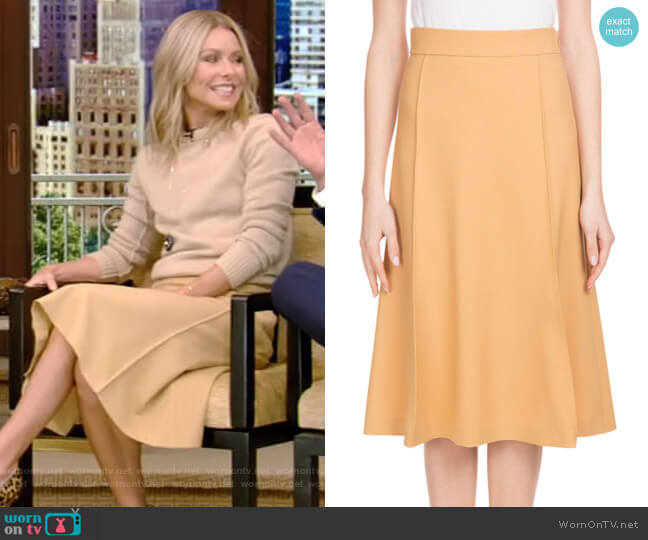Chloe Mid-Calf A-Line Stretch-Wool Skirt worn by Kelly Ripa on Live with Kelly and Mark