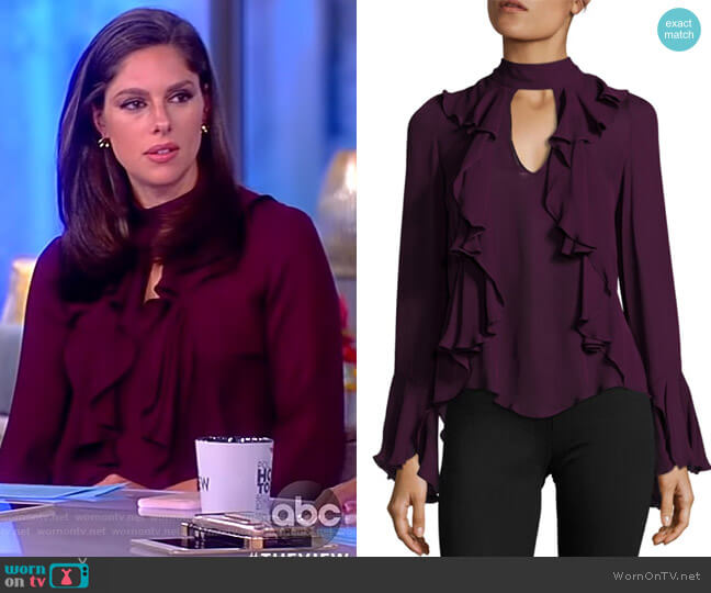 Cinq a Sept Sia Choker Ruffled Bell-Sleeve Silk Blouse worn by Abby Huntsman on The View