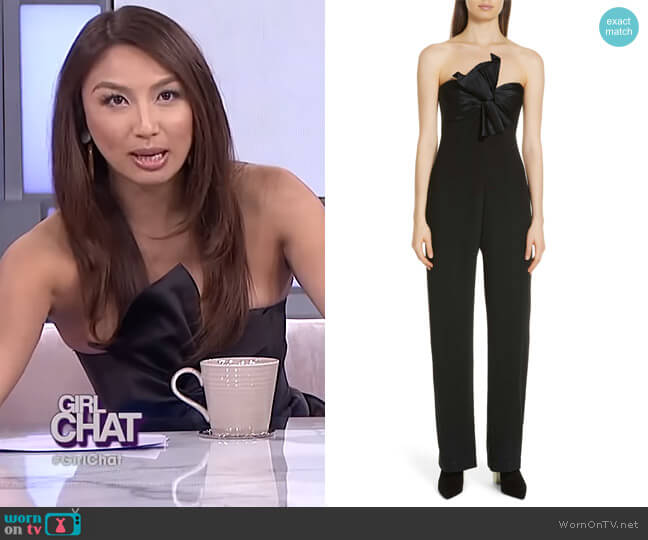 Cinq a Sept Trina Bow Strapless Jumpsuit worn by Jeannie Mai on The Real