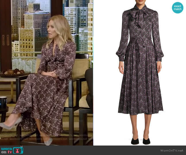 Co Tie-Collar Long-Sleeve Silk Midi Dress worn by Kelly Ripa on Live with Kelly and Mark