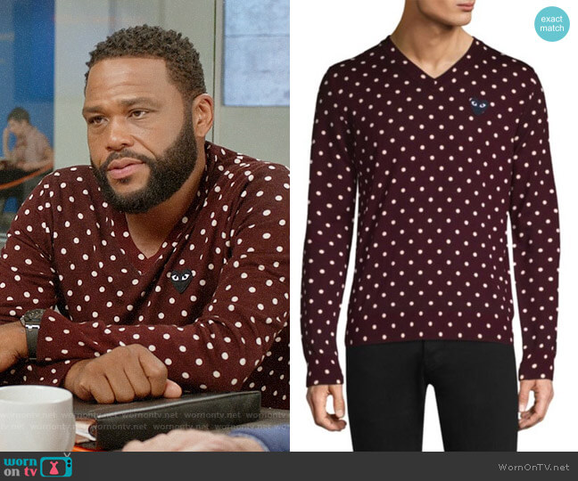 Comme Des Garcons PLAY Black Heart Wool Polka Dot Sweater worn by Andre Johnson (Anthony Anderson) on Black-ish