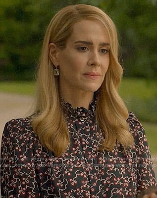 Cordelia’s floral ruffle neck top on American Horror Story Apocalypse