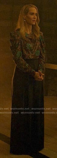 Cordelia’s burgundy floral puff sleeve blouse on American Horror Story Apocalypse
