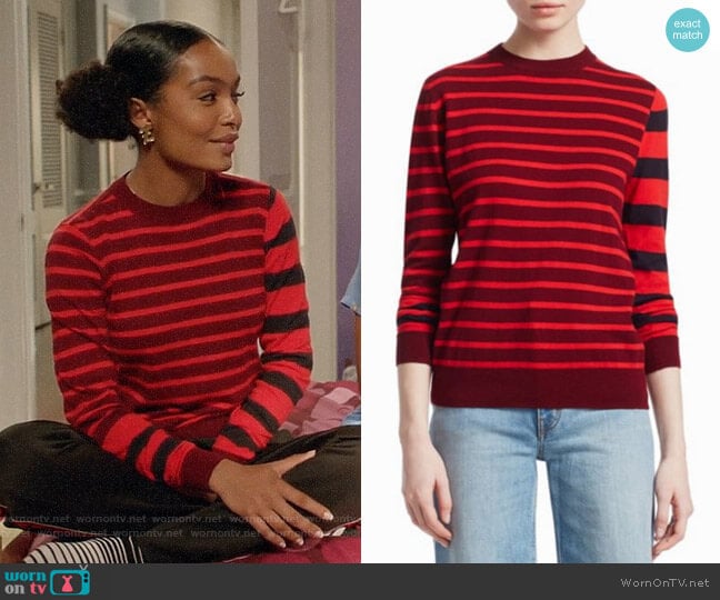 Derek Lam 10 Crosby Striped Crewneck Sweater worn by Zoey Johnson (Yara Shahidi) on Black-ish