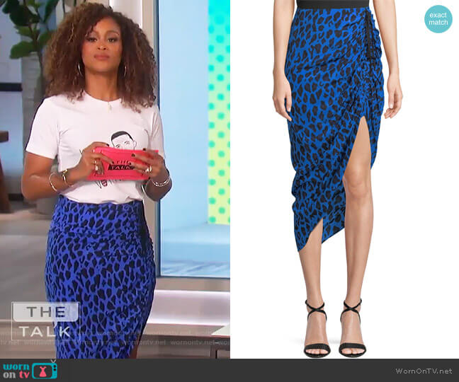 Diane von Furstenberg Ruched Leopard-Print Silk Pencil Skirt worn by Eve on The Talk