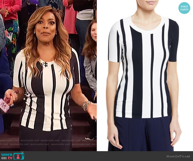 Diane von Furstenberg Striped Scoop-Neck Pullover Top worn by Wendy Williams on The Wendy Williams Show