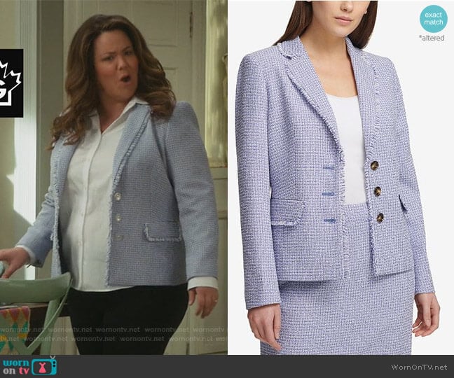 DKNY Three-Button Tweed Blazer worn by Katie Otto (Katy Mixon) on American Housewife