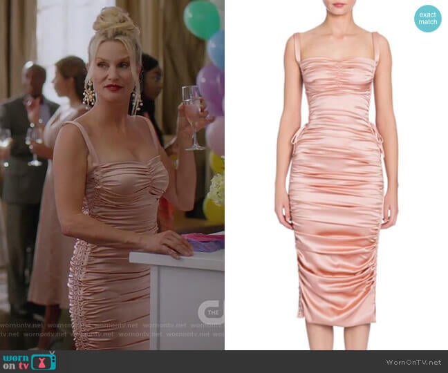 Dolce & Gabbana Ruched Satin Lace-Up Dress worn by Alexis Carrington (Elaine Hendrix) on Dynasty