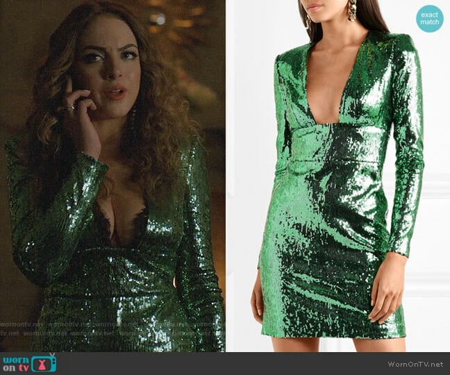 Dundas Cut-out back sequined dress worn by Fallon Carrington (Elizabeth Gillies) on Dynasty