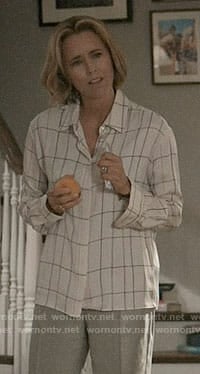 Elizabeth’s white checked shirt on Madam Secretary