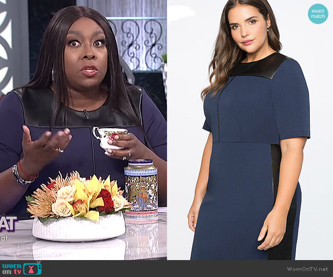 Eloquii Premier Bi-Stretch Faux Leather Mix Work Dress worn by Loni Love on The Real