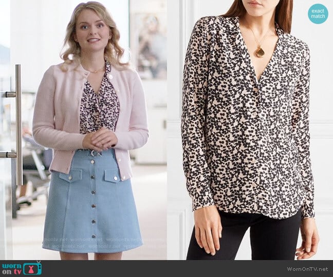Equipment Adalyn Blouse in Cosmetic Pink True Black worn by Eve Teschmacher (Andrea Brooks) on Supergirl