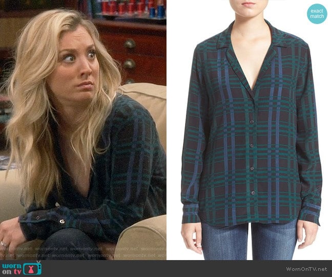 Equipment Adalyn Plaid Silk Shirt worn by Penny Hofstadter (Kaley Cuoco) on The Big Bang Theory