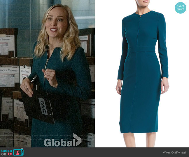 Escada Long-Sleeve Zip-Front Mid-Length Sheath Dress worn by Marissa Morgan (Geneva Carr) on Bull