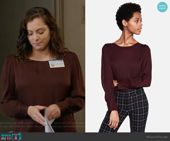 Express Puff Sleeve Large Button-Cuff Blouse worn by Rebecca Bunch (Rachel Bloom) on Crazy Ex-Girlfriend