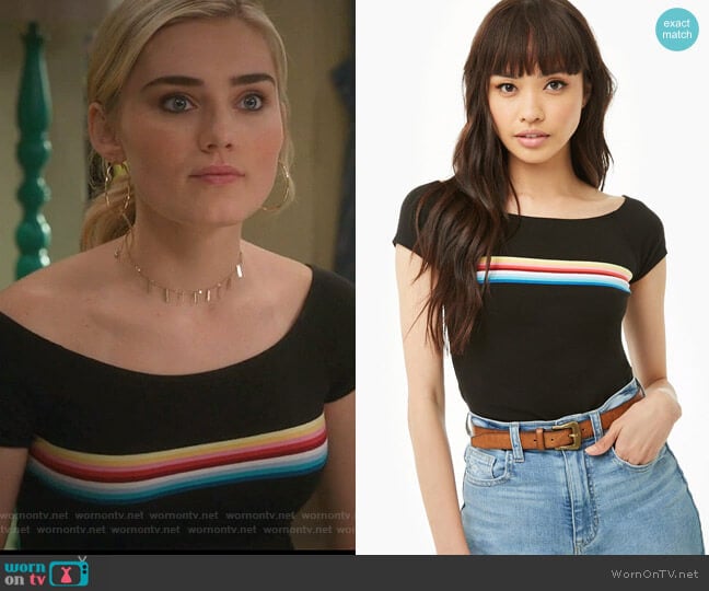 Forever 21 Rainbow Striped Tee worn by Taylor Otto (Meg Donnelly) on American Housewife