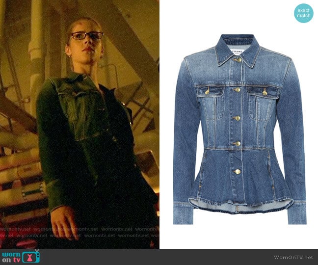 Frame Peplum Denim Jacket worn by Felicity Smoak (Emily Bett Rickards) on Arrow