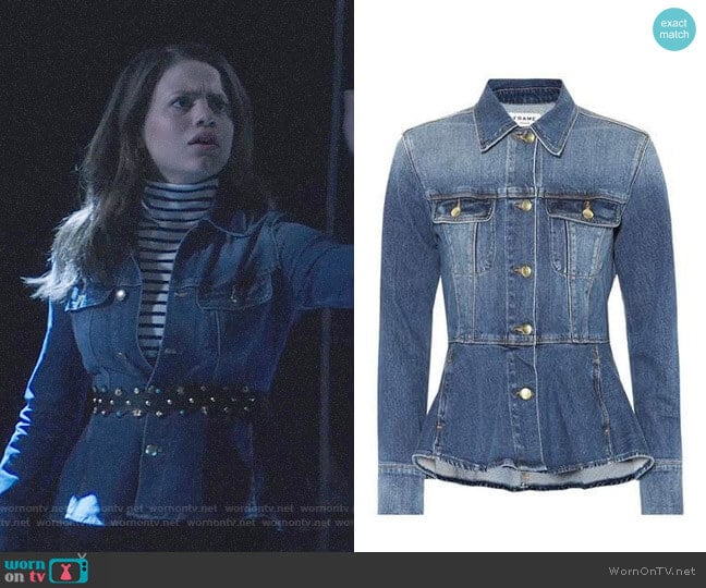 Frame Peplum Denim Jacket worn by Maggie Vera (Sarah Jeffery) on Charmed