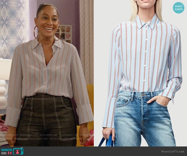 Frame Long Cuff Silk PJ Blouse worn by Rainbow Johnson (Tracee Ellis Ross) on Black-ish