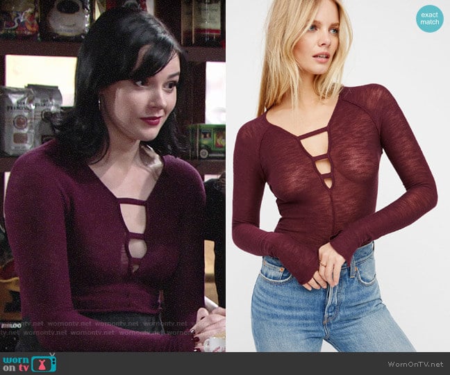 Free People Bae Bae Layering Top in Midnight Plum worn by Tessa Porter (Cait Fairbanks) on The Young and the Restless