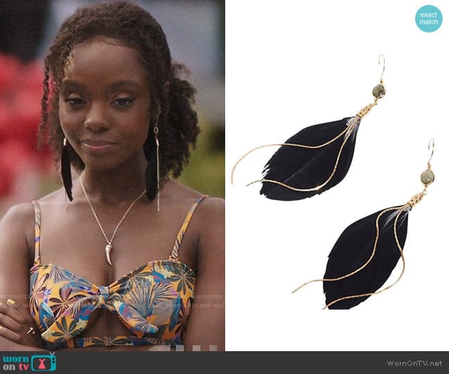 Free People Lone Feather Earring worn by Josie McCoy (Ashleigh Murray) on Riverdale