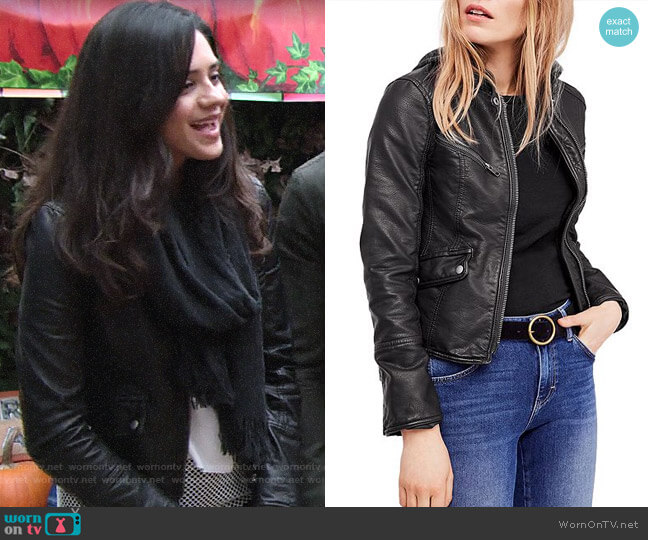 Free People Monroe Hooded Faux Leather Jacket worn by Lola Rosales (Sasha Calle) on The Young and the Restless