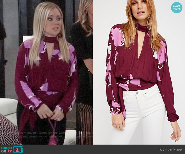 Free People Say You Love Me Blouse in Plum Combo worn by Lulu Spencer Falconeri (Emme Rylan) on General Hospital