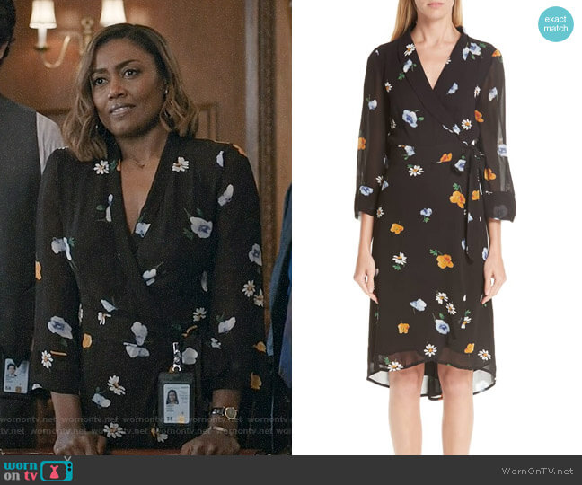 Ganni Dainty Floral Wrap Dress worn by Daisy Grant (Patina Miller) on Madam Secretary