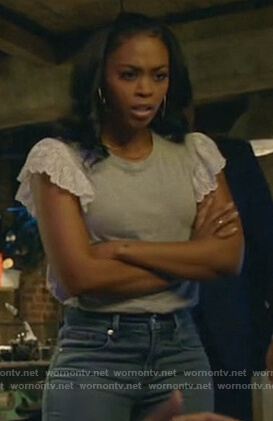 Anissa’s gray lace sleeve tee on Black Lightning