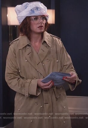 Grace’s pearl embellished trench coat on Will and Grace
