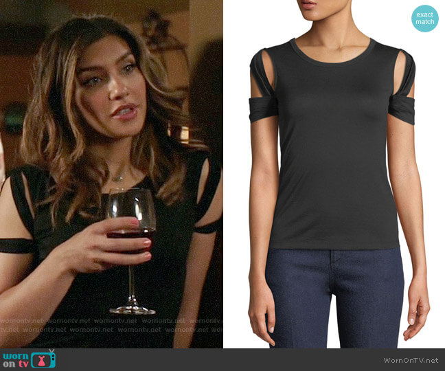 Helmut Lang Bondage-Sleeve Tee worn by Dinah Drake (Juliana Harkavy) on Arrow