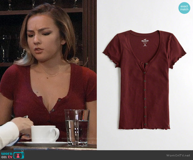 Hollister Slim Henley T-shirt in Burgundy worn by Kristina Corinthos (Lexi Ainsworth) on General Hospital