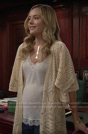 Hope’s cream lace kimono on The Bold and the Beautiful