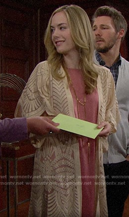 Hope’s cream lace kimono on The Bold and the Beautiful