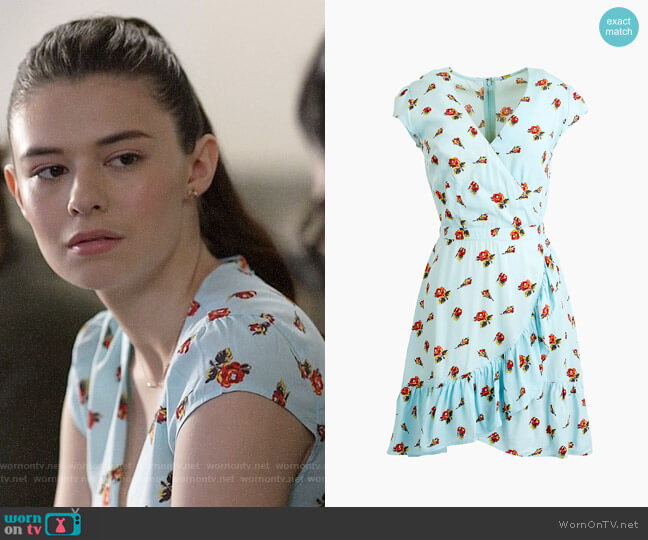 J. Crew Mercantile faux-wrap mini dress in roses print worn by Nia Nal (Nicole Maines) on Supergirl