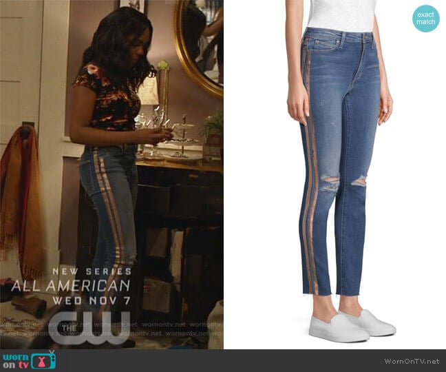 Joe's Charlie Metallic Striped Ankle Jeans worn by Jennifer Pierce (China Anne McClain) on Black Lightning