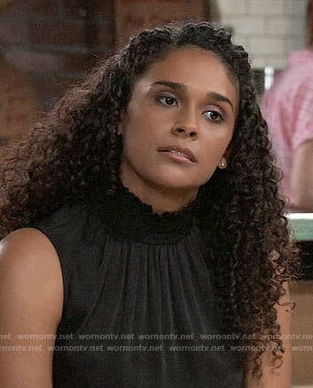 Jordan’s black smocked neck top on General Hospital