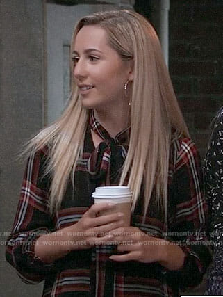 Josslyn’s plaid tie-neck dress on General Hospital