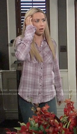 Josslyn’s purple metallic plaid shirt on General Hospital
