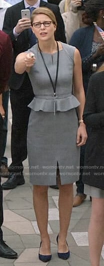 Kara’s grey peplum dress on Supergirl