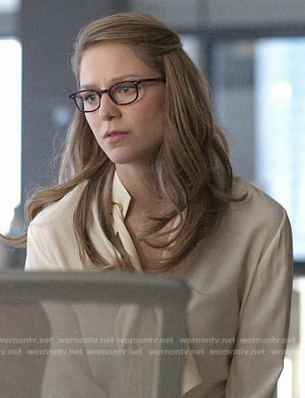 Kara’s ivory tie neck blouse on Supergirl