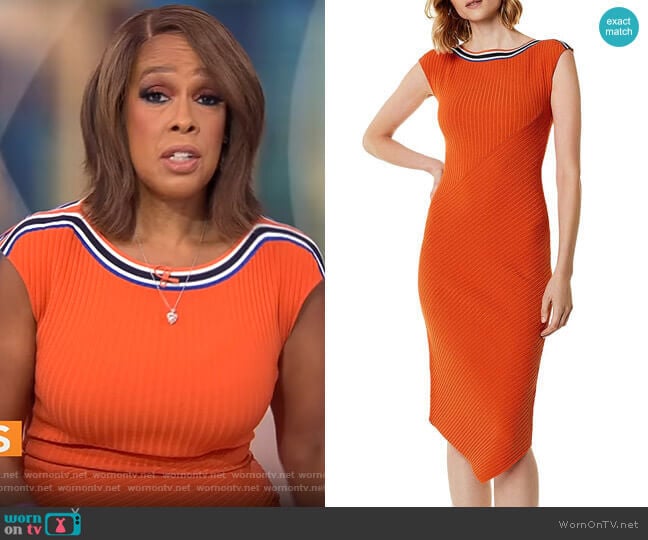Karen Millen Asymmetric Rib-Knit Midi Dress worn by Gayle King on CBS Mornings