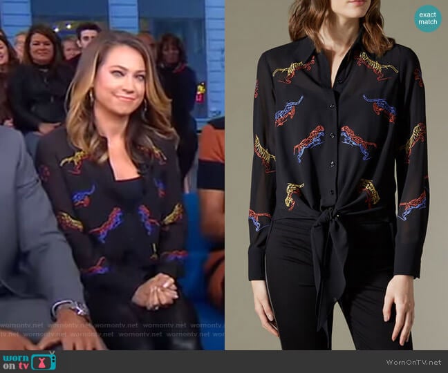 Karen Millen Embroidered Tiger Blouse worn by Ginger Zee on Good Morning America