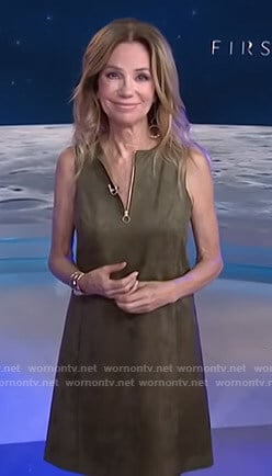 Kathie’s green sleeveless suede dress on Today