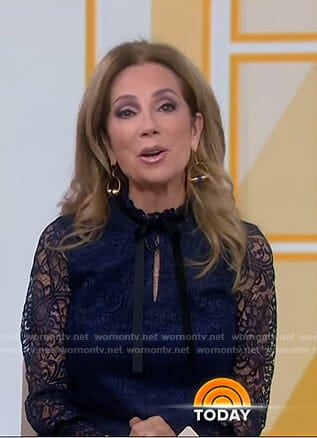Kathie’s navy lace keyhole dress on Today