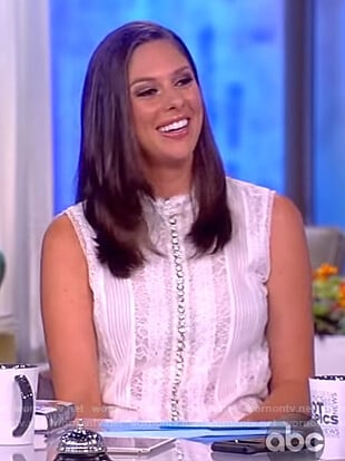 Abby’s white lace gem embellished top on The View