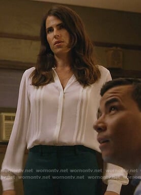 Laurel’s white pleated silk blouse on How to Get Away with Murder